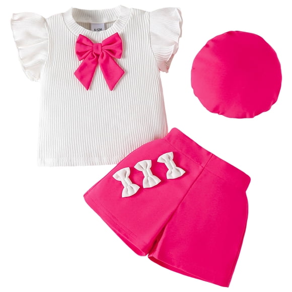 dmqupv Cowgirl Outfits For Girls Baby Girl Summer Clothes Ruffle Short Sleeve Ribbed Romper Plaid Pattern Skirt With Headband Hot Pink,Size for 18-24 Months