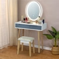 thumbnail image 3 of Gymax Makeup Vanity Dressing Table Set w/ Touch Screen Padded Stool Gray, 3 of 8