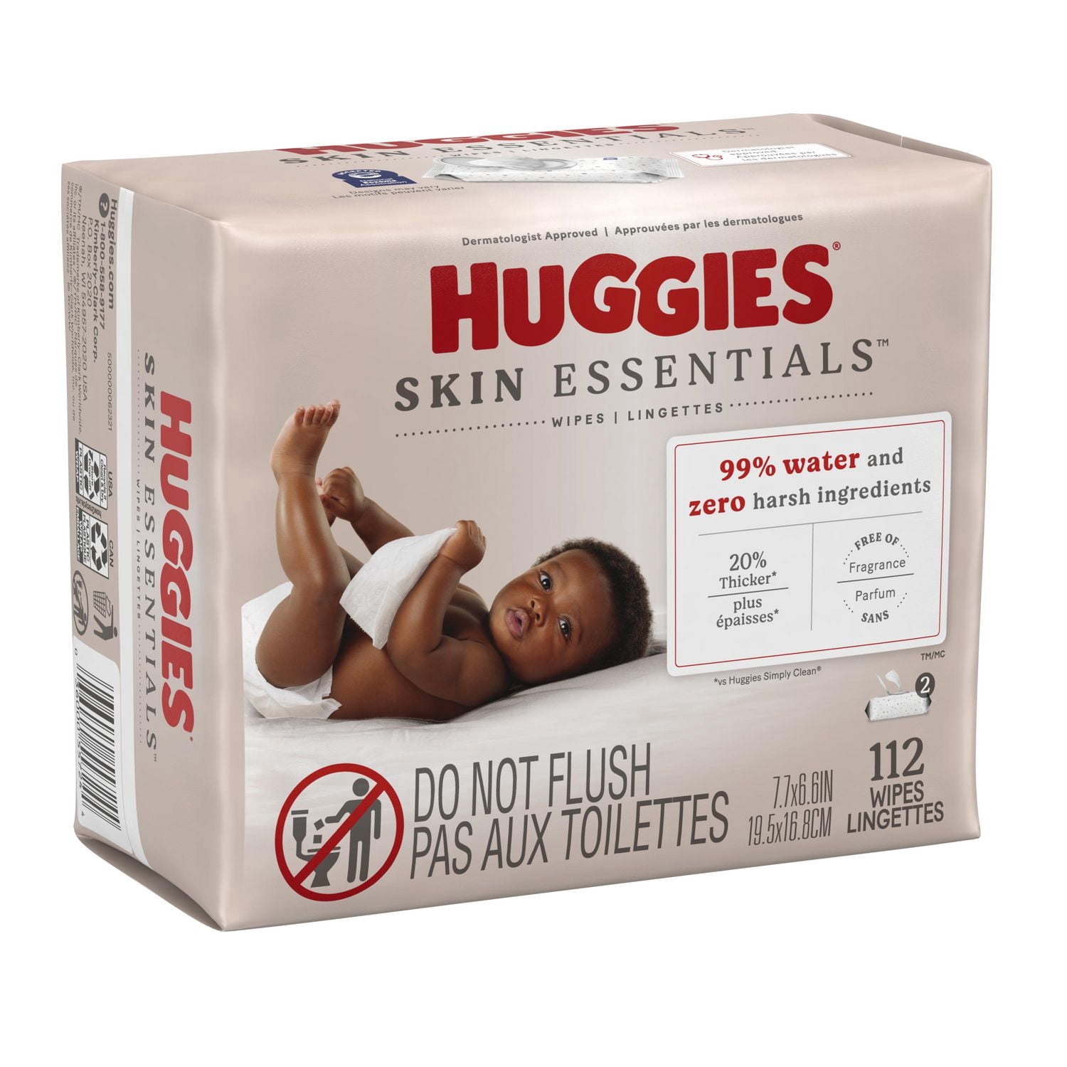 Lingettes pour bébés Huggies Skin Essentials, 2 emballages à couvercle rabattable (112 lingettes)