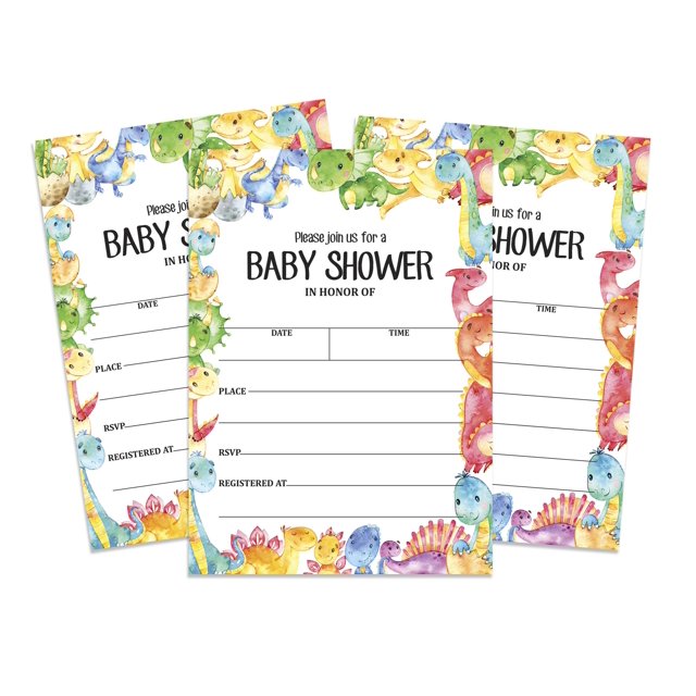 Inkdotpot 30 Fill In StyleBaby Shower Invitation Cards Dinosaur Jungle Animals Blank Invites