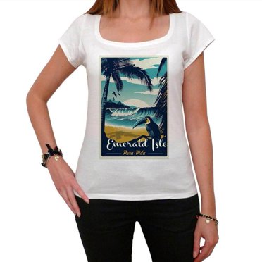T-Shirt Graphique pour Femmes Émeraude Île Pura Vida Plage Écologique Dames Édition Limitée T-Shirt à Manches Courtes Vintage Cadeau d'Anniversaire Nouveauté