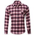 thumbnail image 1 of Pompotops Homme Automne Décontracté Coupe Ajustée Manches Longues Col Rabattu à Carreaux Poche Haut Blouse Chemise en Solde, 1 of 3