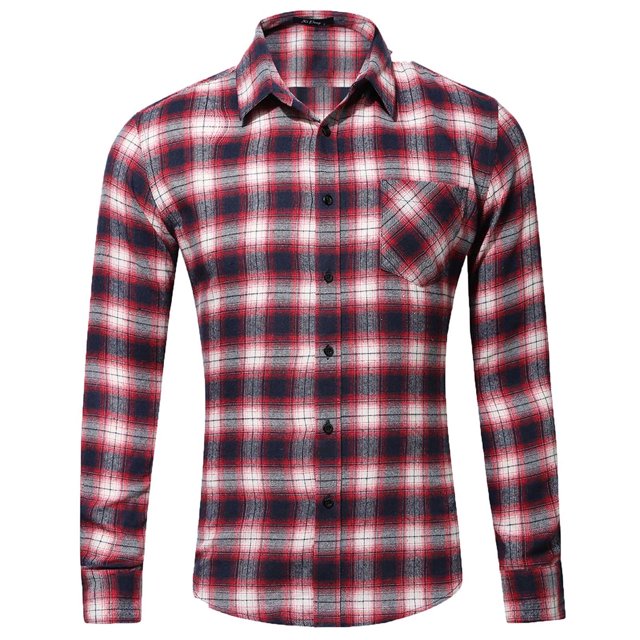 Pompotops Homme Automne Décontracté Coupe Ajustée Manches Longues Col Rabattu à Carreaux Poche Haut Blouse Chemise en Solde