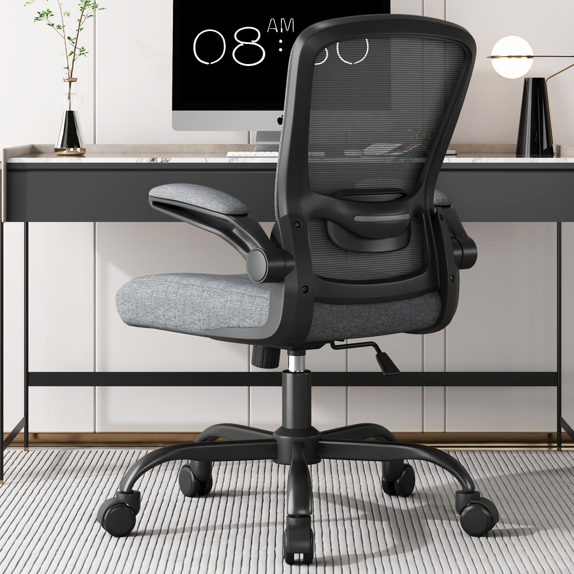 Office Chair, Ergonomic Desk Chair with Adjustable Lumbar Support, High Back Mesh Computer Chair with Flip-up Armrests-BIFMA Passed Task Chairs, Executive Chair for Home Office (Iron Gray, M