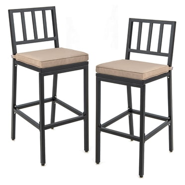 Costway Ensemble de 2 Tabourets de Bar en Métal pour Patio Chaises de Salle à Manger d'Extérieur Hauteur de Bar avec Coussin