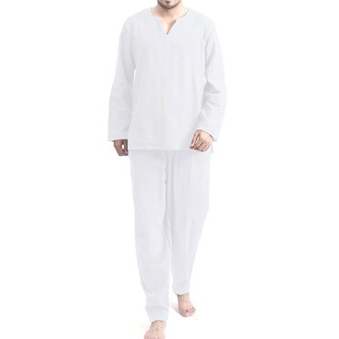 Wangsaura Ensemble de Pyjama Deux Pièces pour Hommes, Chandail Col en V Uni et Pantalon