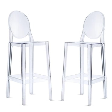 Plastic Transparent Clear Bar Stool, Bar Stool Pub Chair Kitchen Island Counter, with Backrest & Footrest Stool set 2