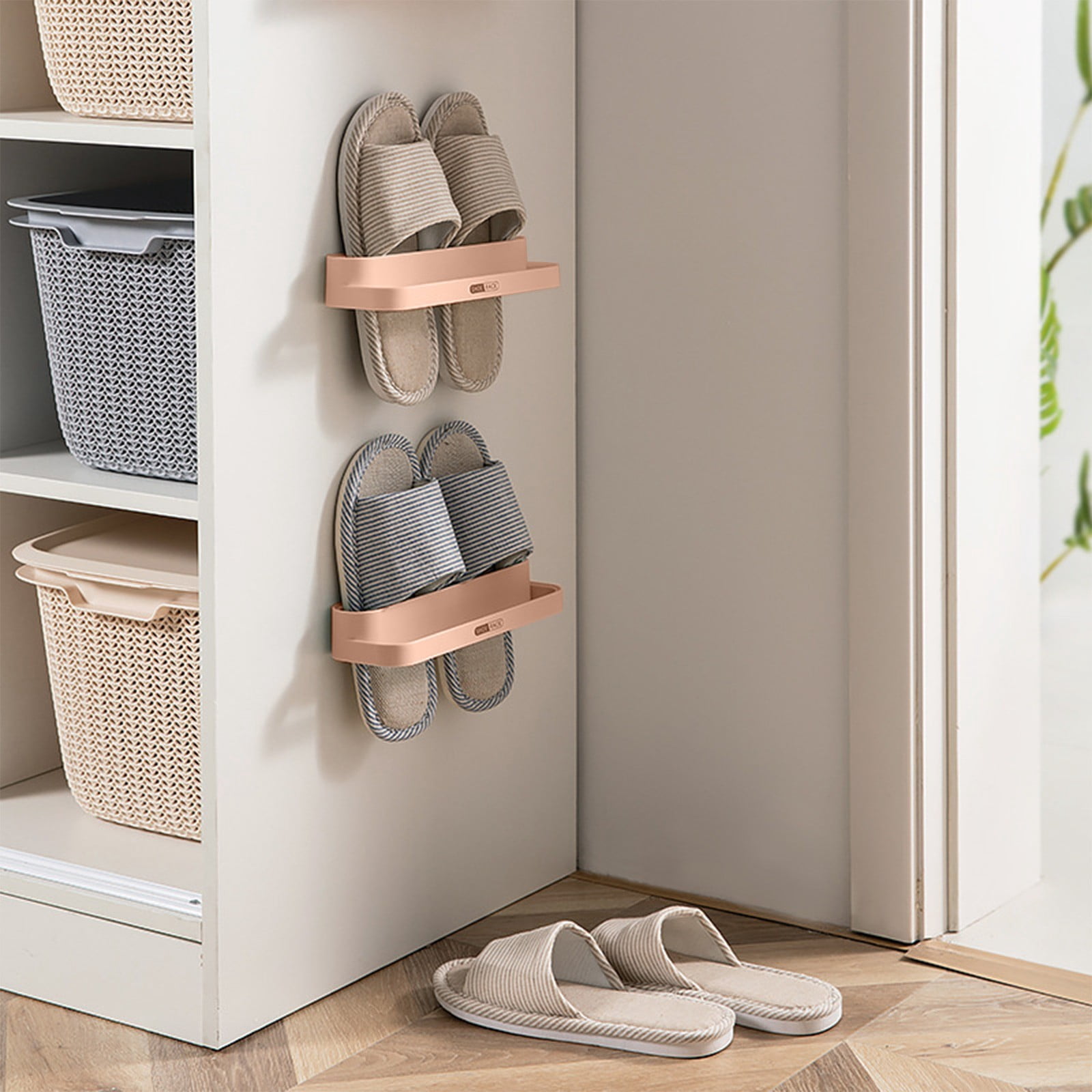 Amzcrzy Shoe Rack for Entryway, Shoe Organizer, Bathroom Slipper Rack Non Perforated Wall Mounted Slipper Storage Space Saving Double-layer Storage Strong Load-bearing Capacity Shoe Rack shoe rack