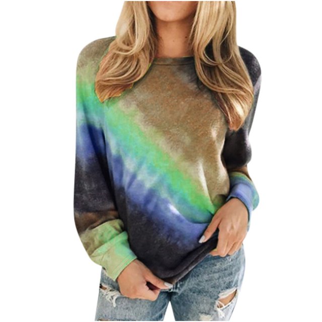 Chemises à Manches Longues Décontractées pour Femmes Automne Hiver Graphique Tee Tie Tye Imprimé Col Rond Casual en Vrac Pull-Over Chemises Violet