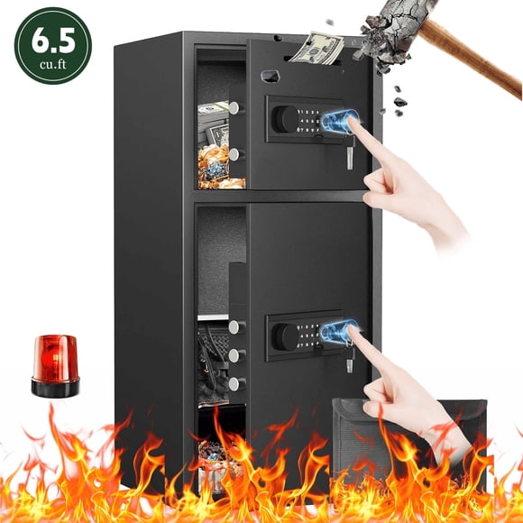Opentiny Coffre-Fort Biométrique à Empreintes Digitales 6,5 Pi3 Grand, Ignifuge et Étanche, Coffre Antivol pour Argent avec Fente de Dépôt et Système d'Alarme Double, Coffre de Sécurité pour Documents avec Clavier Rétroéclairé pour Maison, Bureau, Hôtel