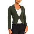 thumbnail image 1 of Blazer de Travail pour Femme Sans Col, Veston de Style Professionnel Décontracté, Blazer Court, TP, Vert Armée, 1 of 6