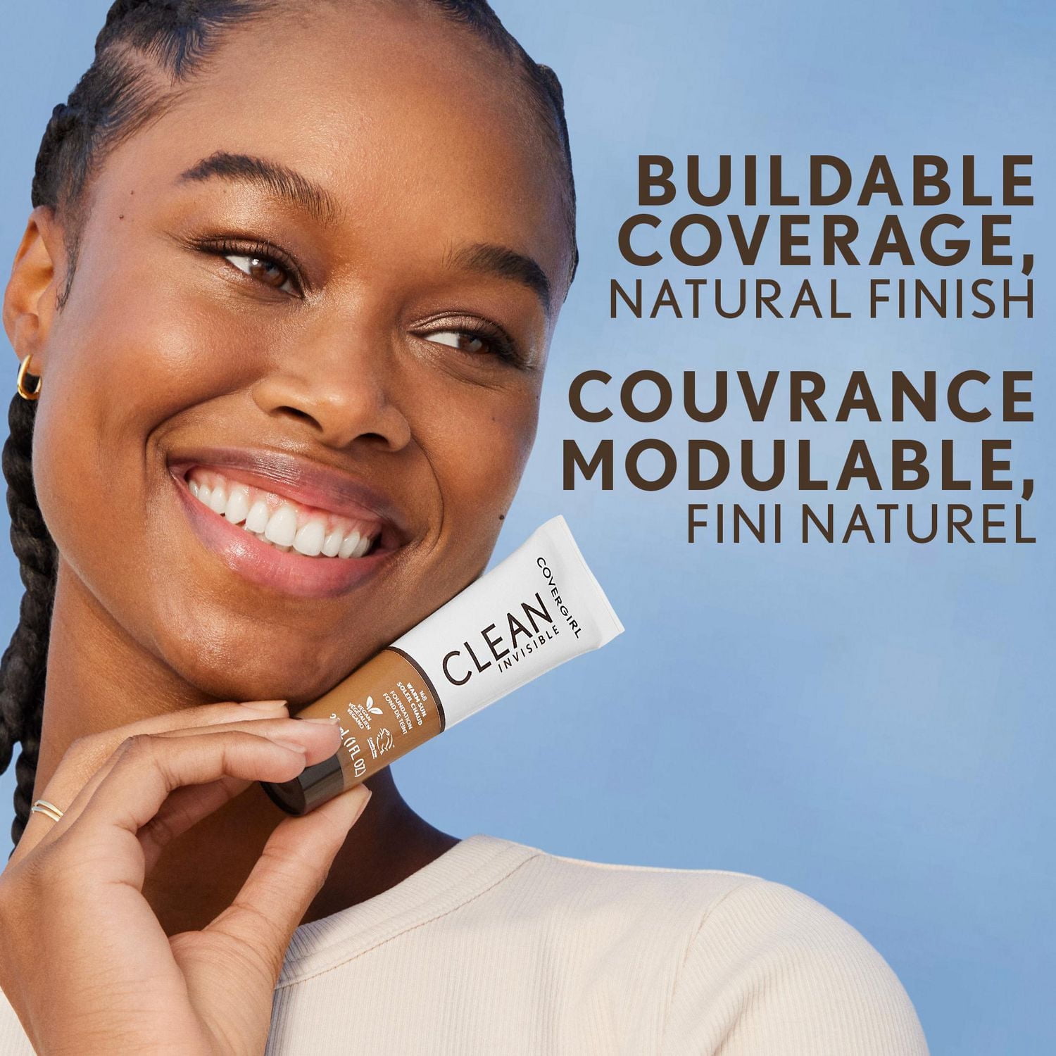 Clean Invisible, Fond de teint, Formule estompable, Couvrance modulable, Léger, Fini naturel, Non comédogène