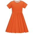 thumbnail image 4 of NJDVHB Robe d'Été pour Tout-Petit, Robe de Plage pour Fille, Robe de Fête pour Filles, Robe Décontractée à Manches Courtes Imprimée Unie pour Enfants, Robe Évasée, Orange, 140, 4 of 5