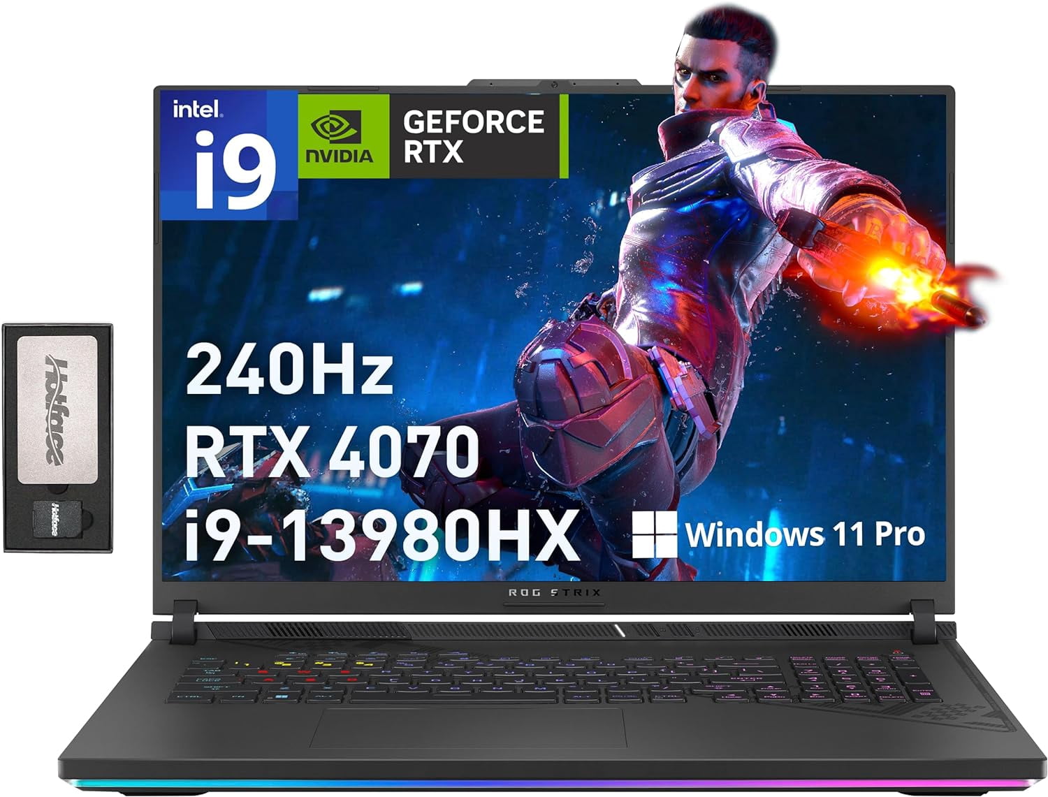 ASUS ROG Strix 18" 240Hz QHD Gaming Laptop, Intel i9-13980HX, NVIDIA GeForce RTX 4070, 32GB DDR5, 1TB SSD, Per-Key RGB Backlit Keyboard, Webcam, WiFi 6E, Win 11 Pro, Gray, 256GB Hotface Extension Set
