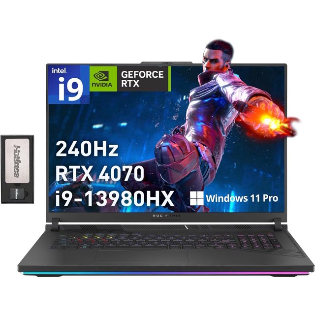 ASUS ROG Strix 18" 240Hz QHD Gaming Laptop, Intel i9-13980HX, NVIDIA GeForce RTX 4070, 32GB DDR5, 2TB SSD, Per-Key RGB Backlit Keyboard, Webcam, WiFi 6E, Win 11 Pro, Gray, 256GB Hotface Extension Set