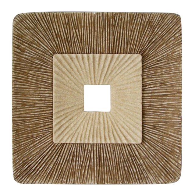 Benzara BM205838 Square Sandstone Wall Decor with Ribbed Details, Brown & Beige - Large