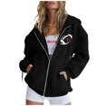 thumbnail image 4 of WEAIXIMIUNG Chandail en Molleton pour Femmes Graphique Mode Rugby Imprimé Fermeture Éclair Manches Longues Poche Cordon Décontracté Sport Chandail à Capuchon (5), 4 of 6