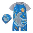 thumbnail image 1 of Sunnyoo Little Boys Cartoon Short Sleeve Rash Guard UPF 50+ One-Piece Swimsuit with Hat, 1 of 8