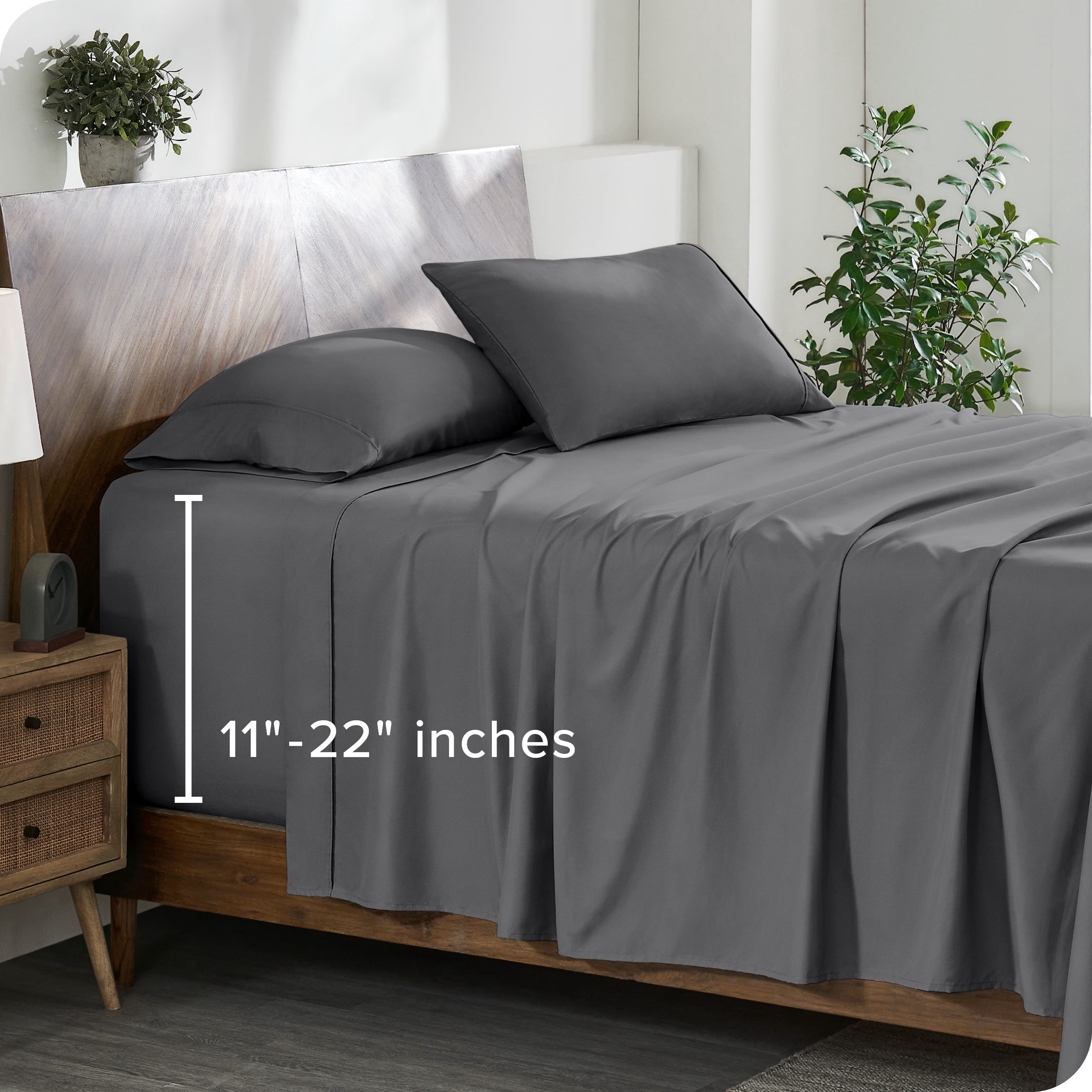 Bare Home 22" Extra Deep Pocket Sheet Set - Premium 1800 Collection - Ultra-Soft - Queen, Gray