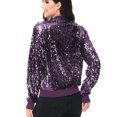 thumbnail image 4 of Womens Long Sleeve Sequin Front Zip Jacket Long Sleeve Ribbed Cuffs Outerwear Tops, 4 of 5