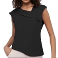 thumbnail image 1 of Hauts pour Femmes Habillés Décontractés Manches Courtes Asymétriques Col en V Chemises de Travail Blouses, 1 of 4