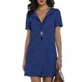 thumbnail image 1 of Innerwin Short Mini Dresses Solid Color Ladies Denim Dress Holiday Side Pocekts Simple Sundress Dark Blue XL, 1 of 4