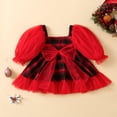 thumbnail image 2 of Robe Fille à Carreaux en Maille Patchwork Col Carré Manches Longues Bouffantes, 2 of 9