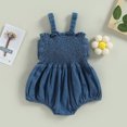 thumbnail image 4 of Gupgi Infant Girl Denim Romper Solid Color Bowknot Ruched Sleeveless Sling Bodysuits, 4 of 8