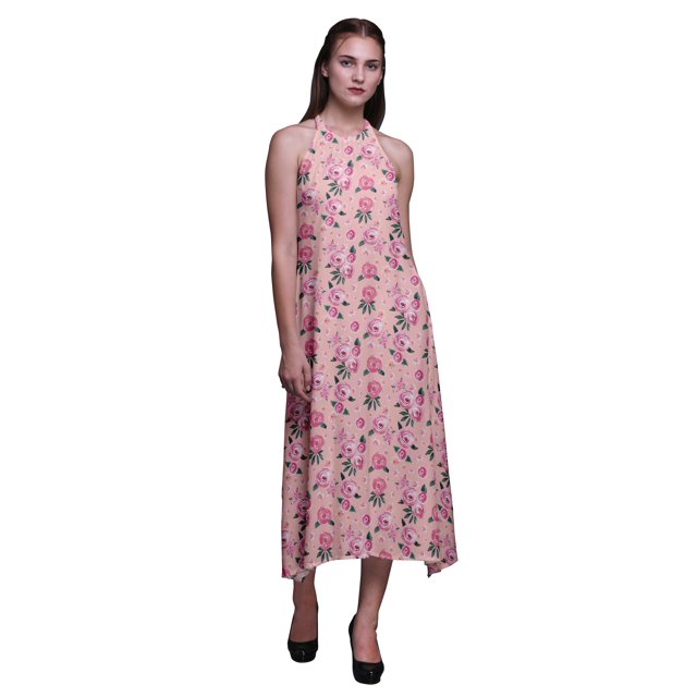 Bimba Robe de Plage d'Été pour Femmes à Imprimé Floral, Dos Nu, Col Licou – X-Grand