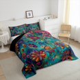 thumbnail image 3 of Erosebridal Retro Boho Floral Bedding Queen Comforter Set,Rainbow Botanical Down Comforter,Gradient Blue Pink Bedding Sets Queen with Comforter,Microfiber Room Decoration Reversible,3 Pieces, 3 of 7