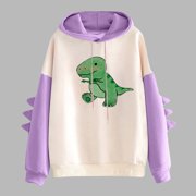 Amzcrzy Hoodies for Women Hooded Sweatshirt Women Dinosaur Print Hooded Drawstring Sweatshirt Pullover Headband Sweatshirt Hooded Sweater Pullover Hoodie Women's Sweatshirts and Hoodies 2XL