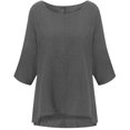 thumbnail image 3 of Besolor T-Shirts pour Femmes Grande Taille à Manches 3/4, Décontractés, Amples, Couleur Unie, Hauts en Coton et Lin, Col Ras du Cou, Tuniques d'Été, 3 of 3