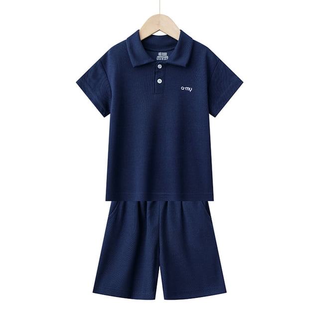 Cethrio Boys' Summer Short Sets, Short Sleeve Athletic Running Outfit Sets Navy Size 11-12 T
