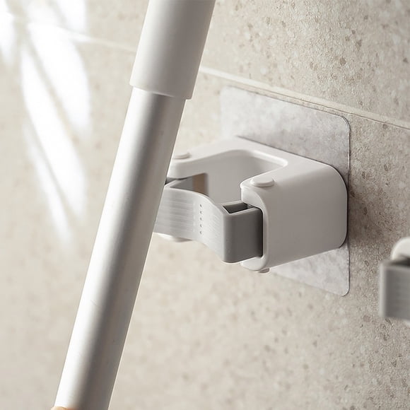 Mop Broom Holder Self Adhesive Broom Hanger Mop Spring Clips Wall-Mounted