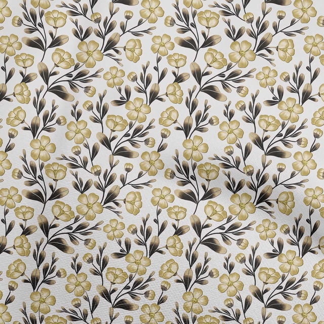 oneOone Polyester Spandex Light Yellow Fabric Floral Sewing Material Print Fabric By The Yard 56 Inch Wide