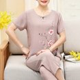 thumbnail image 3 of Weiqiqre Ensemble de Pyjama pour Femmes 2 Pcs Tenues en Lin Manches Courtes Imprimé Floral Ensembles de Détente Col Ras du Cou Complets d'Été, 3 of 3