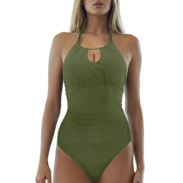 Womens Bikini Swimsuits Solid Color Triangle Backless Summer Beach Tankinis Swimwear for Women Green