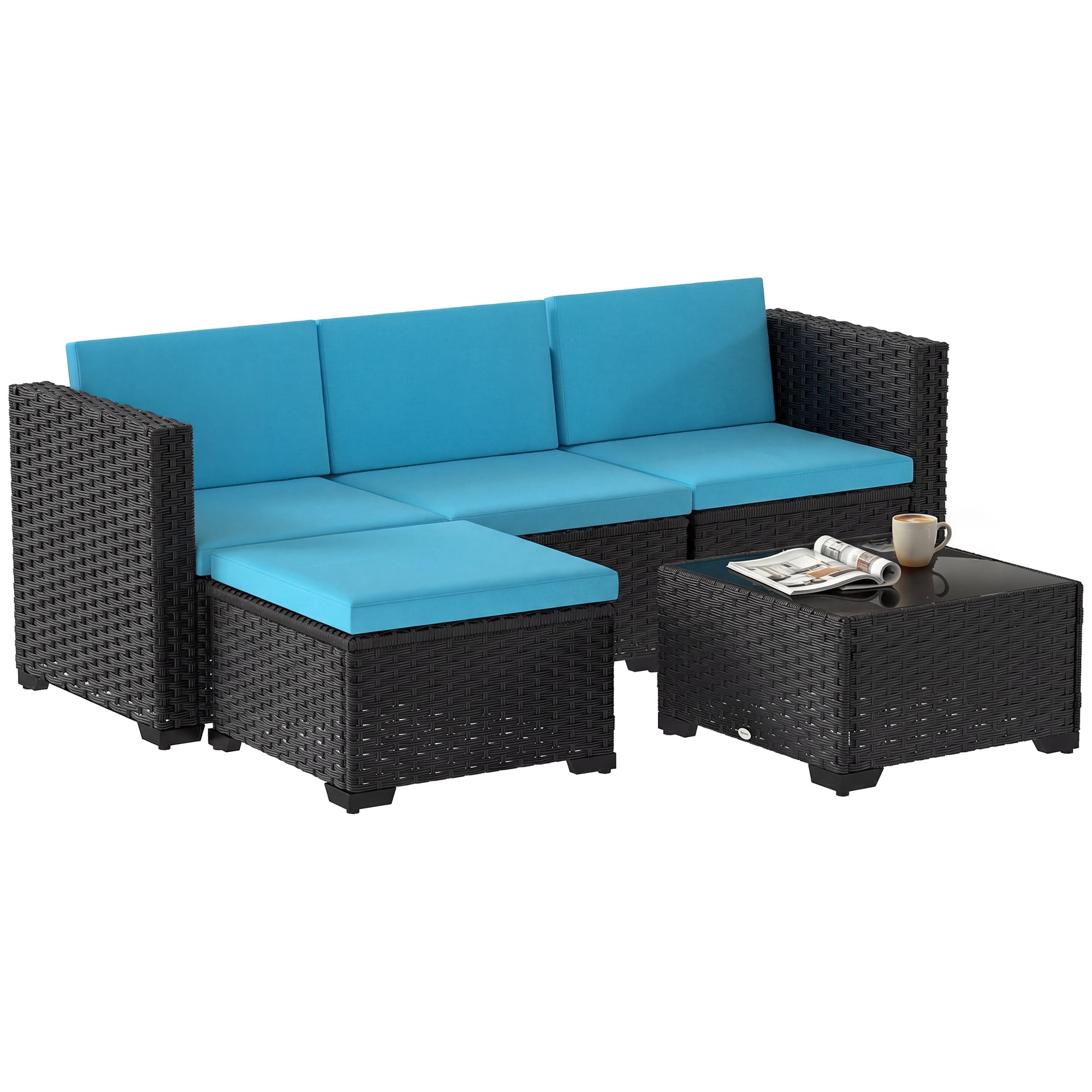Outsunny 5 Piece Patio Furniture Outdoor Sectional with Cushion, Turquoise
