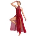 thumbnail image 3 of iefiel Robe de Danse Lyrique pour Femmes Sans Manches avec Strass Scintillants Fendue Robe Maxi Tenue de Danse de Salon Bourgogne TG, 3 of 6