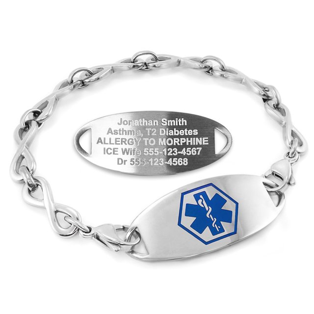 MedicEngraved Stainless Steel Custom Medical Alert Bracelet - 6mm Infinity Link