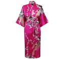 thumbnail image 2 of Penkiiy Peignoirs en Soie Simulée pour Femmes Peignoirs pour Femmes Kimono Paon Longue Robe de Chambre Robe Japonaise Robe TG Rose Vif, 2 of 4
