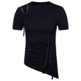 thumbnail image 2 of Jovati Short Sleeve Round-Neck T-Shirt for Men, Cotton Blend, Irregular Knit Rope Detail, Solid Color, Casual Fit, Breathable Summer Top, 2 of 5
