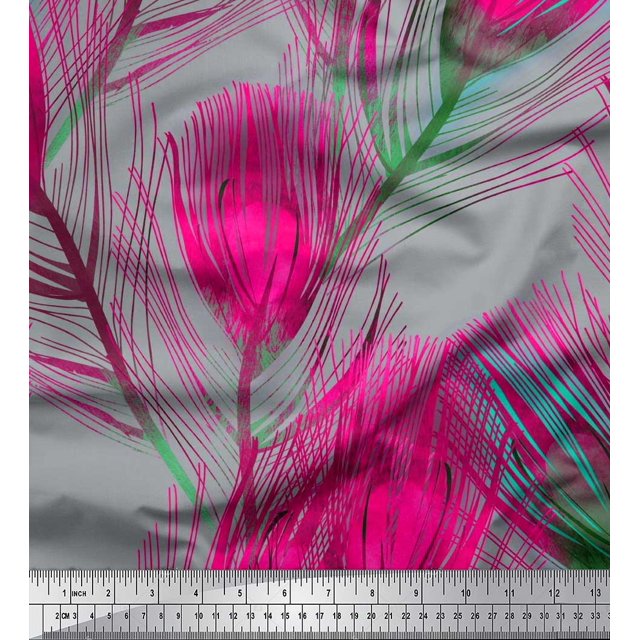 Soimoi Rayon Fabric Peacock Feather Fabric Prints By Yard 56 Inch Wide