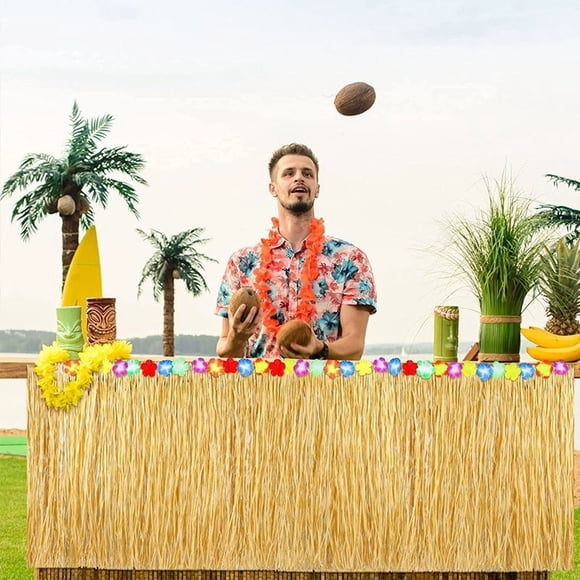 shyuyusa Jupe Hawaïenne en Paille pour Table, Décoration de Fête en Fausse Herbe, Ornement de Scène Pliable pour Créer une Ambiance de Loisir Lors de Banquet en Plein Air