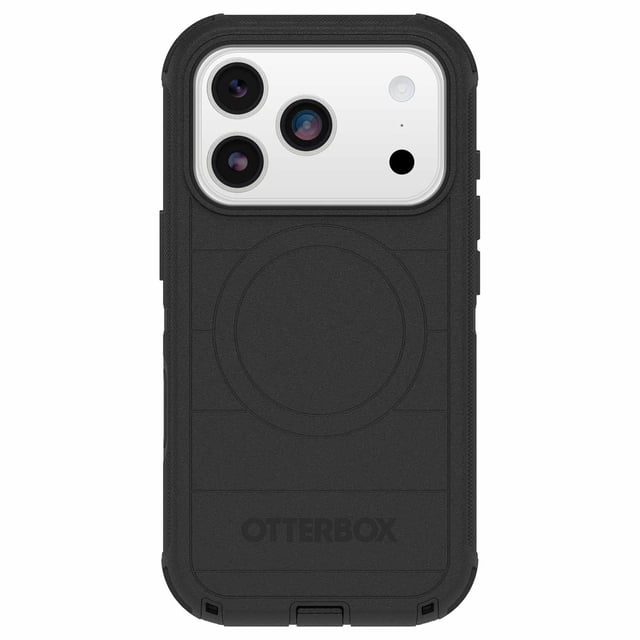 OtterBox Étui Defender Pro MagSafe avec Contrôle de Caméra Noir pour iPhone 17 Pro, Vue Centrée Orientée vers l'Avant d'Un Étui de Défense Noir à Trois Couches avec Étui Extérieure en silicone Texturé, Étui Intérieure Rigide et Dos en Mousse à Mémoire; Coins Renforcés, Anneau Magnétique MagSafe visible, Ouverture de Contrôle Précise de l'Appareil Photo, Couvre-Port et Ancrages de Sangle Intégrés; Utilisé Souvent avec des Dragonnes Ou des Courroies de Cou pour un Transport Mains Libres.