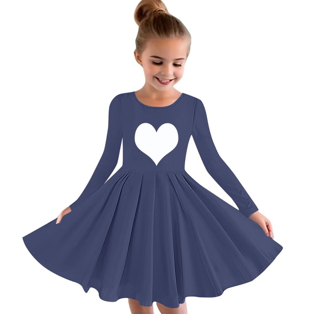 MeetoTime Robe de Performance pour Filles à Manches Longues, Couleur Unie, Col Rond, Extensible, Robe de Récital Scolaire, 4-14 Ans, Vêtements pour Enfants