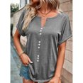 thumbnail image 2 of Birdeem Womens Summer Solid Color V-Neck Button Top Short Sleeve Lapel Shirt, 2 of 9