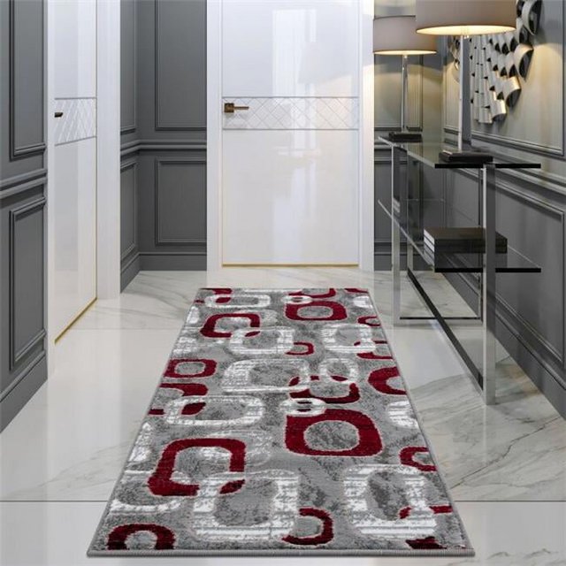 Lbaiet SL425R26 Red Emberly Geometric 2 x 6 ft. Runner Rug, Red, Gray & White