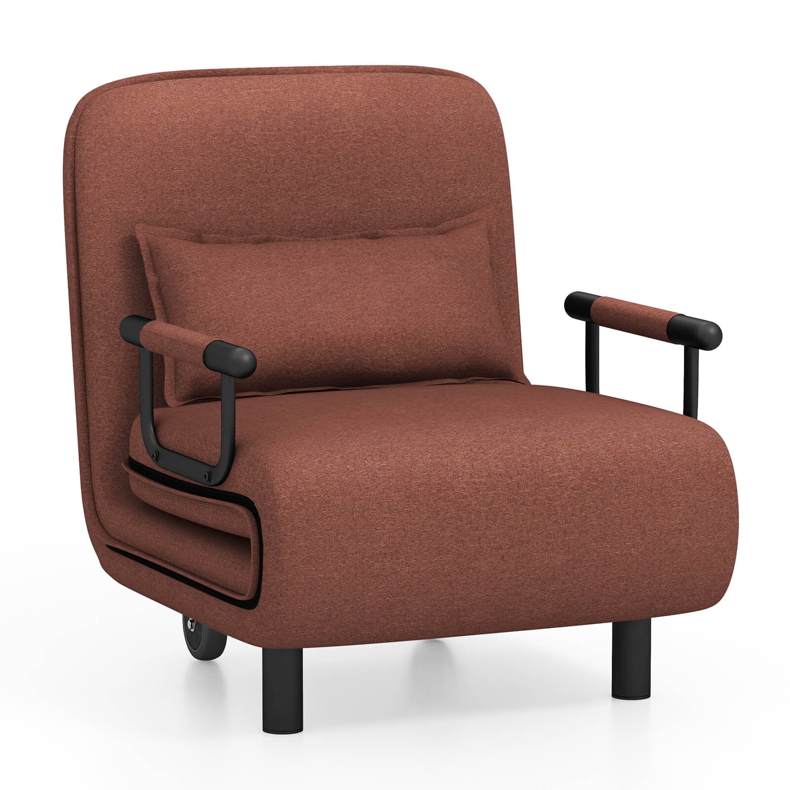 Costway Canapé-Lit Convertible 3-en-1 avec Dossier Réglable 5 Positions et Coussin Lombaire Marron