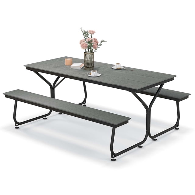 Costway 6FT Picnic Table Bench Set Outdoor HDPE Heavy-Duty Table for 6-8 Person Grey